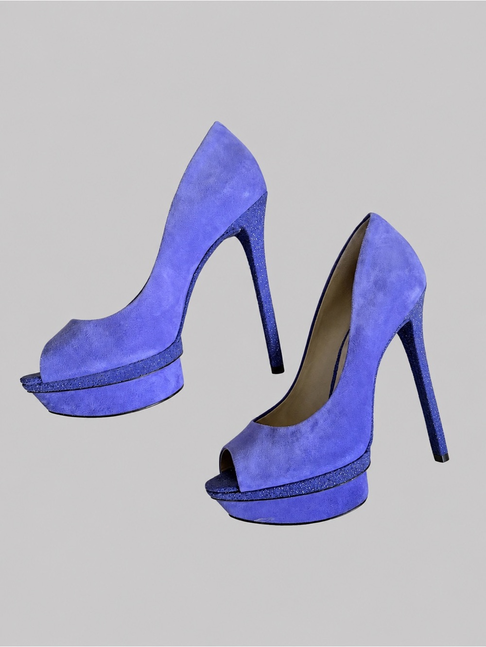 B Brian Atwood Purple Suede Glitter Peep-Toe Platform Pumps Size 7